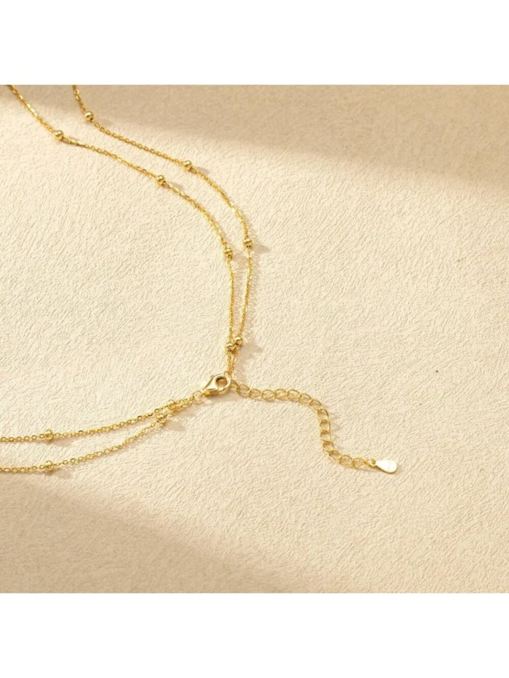 Dainty Gold Lariat Necklace for Women, Y-Shaped Pendant, Layered CZ Beaded Chain